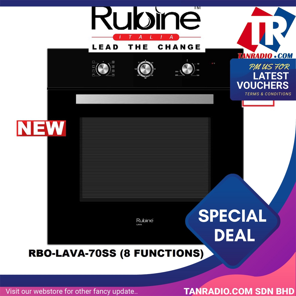 Rubine Builtin Oven 70L 8 Functions Mechanical Control Panel RBOLAVA