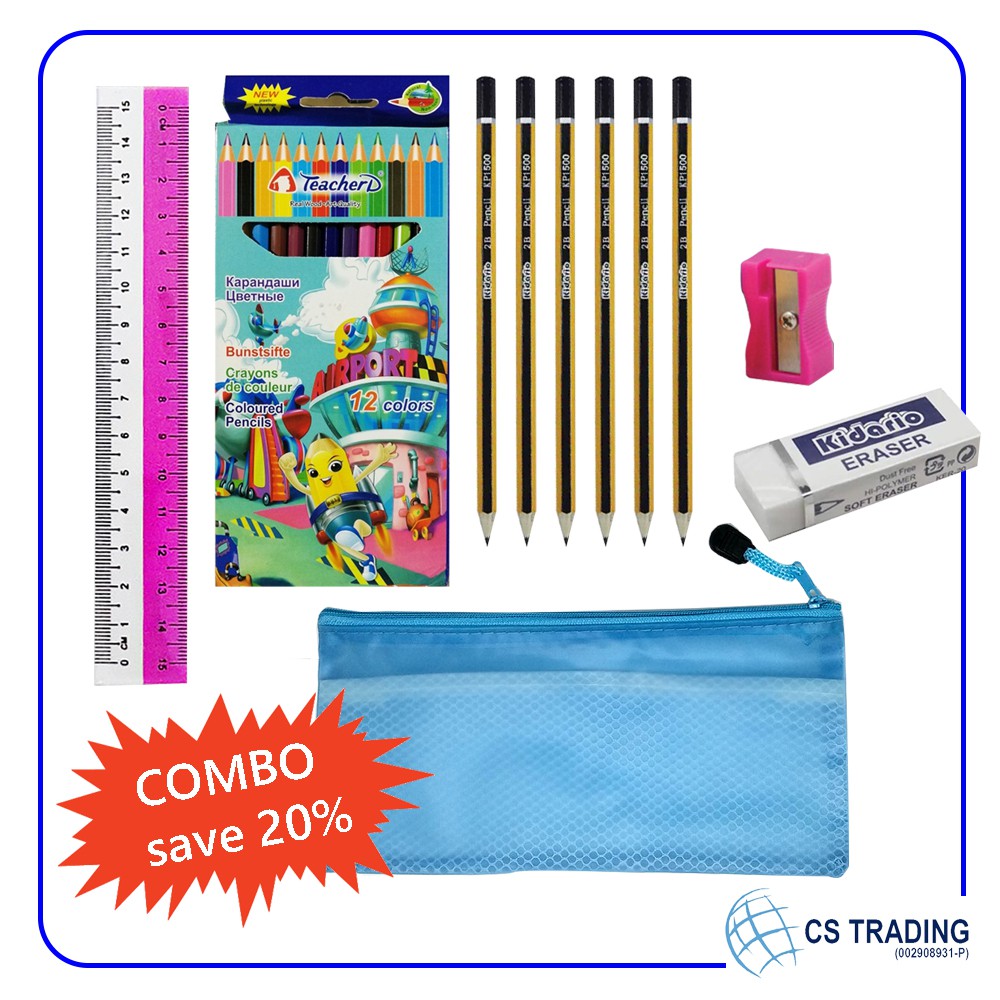 Stationery Set for Primary School / Pencil / Sharpener / Ruler / Pencil Pouch / Colour Pencil