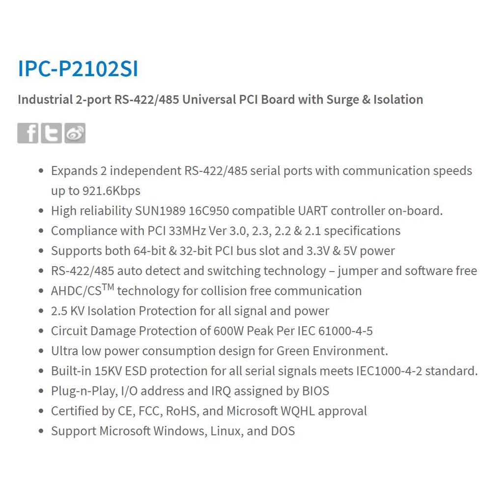 Industrial 2 ports RS422 RS485 Serial PCI Card (Sunix IPC-P2102SI) | Shopee  Malaysia