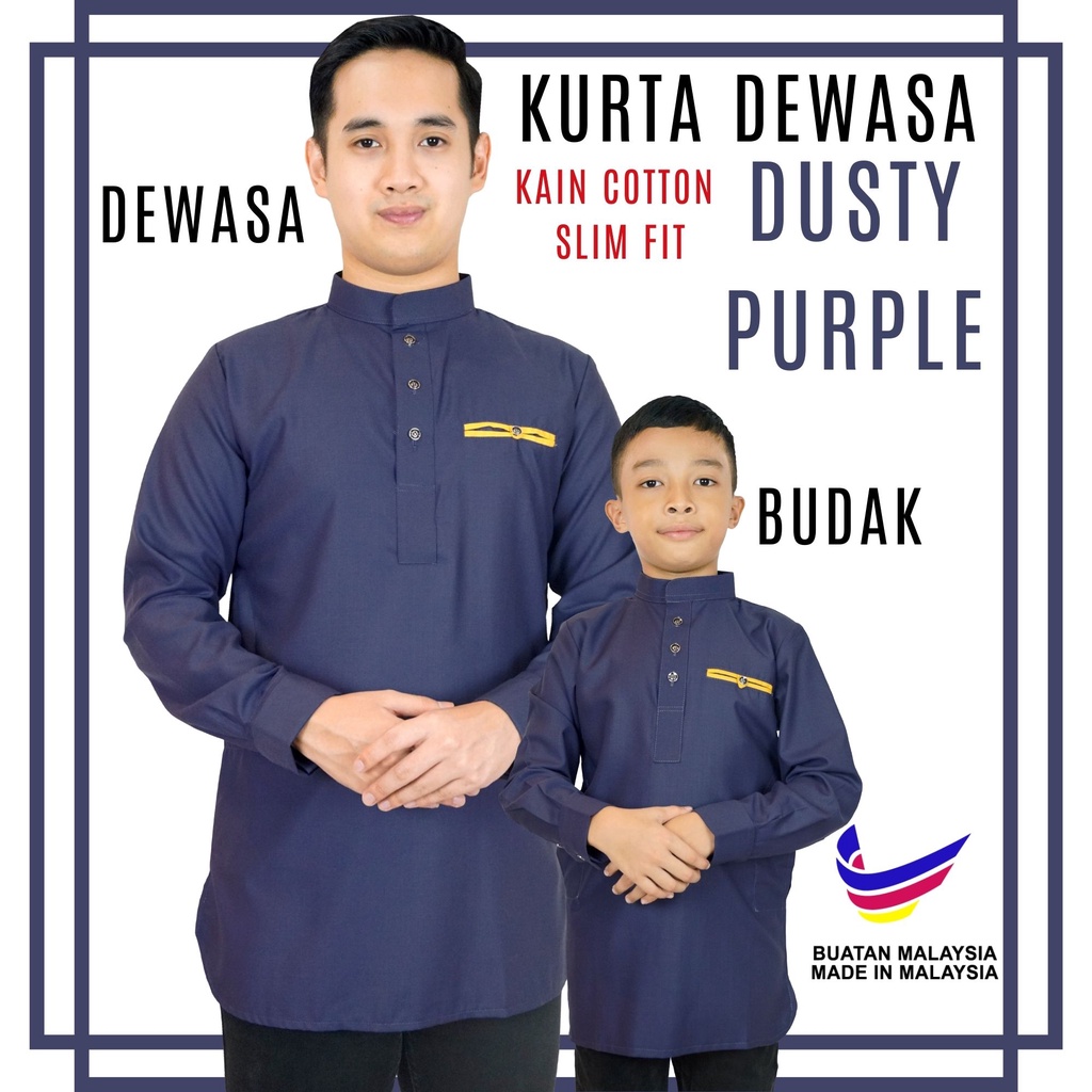 Ready Stock Kurta Slim Fit Cotton Warna Dusty Purple Dewasa And Budak Baju Raya C006k 3728