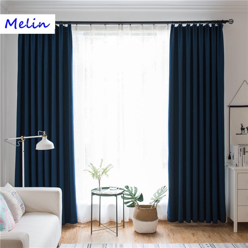 Modern Style Solid Color Plain Linen Blackout Curtain For Living Room Curtain