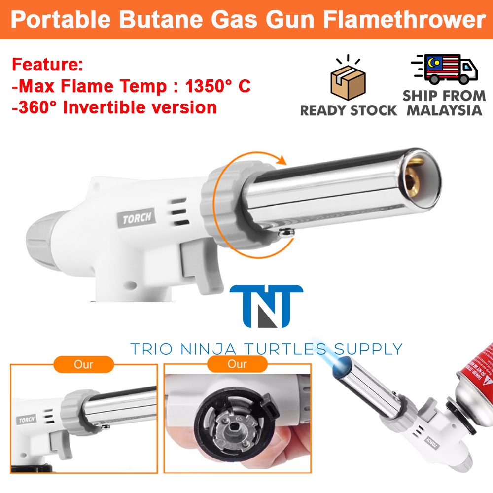 TrioNinja Portable Butane Gas Torch Gun Flamethrower Adjustable Flame 360 Degree Invertible Model-516