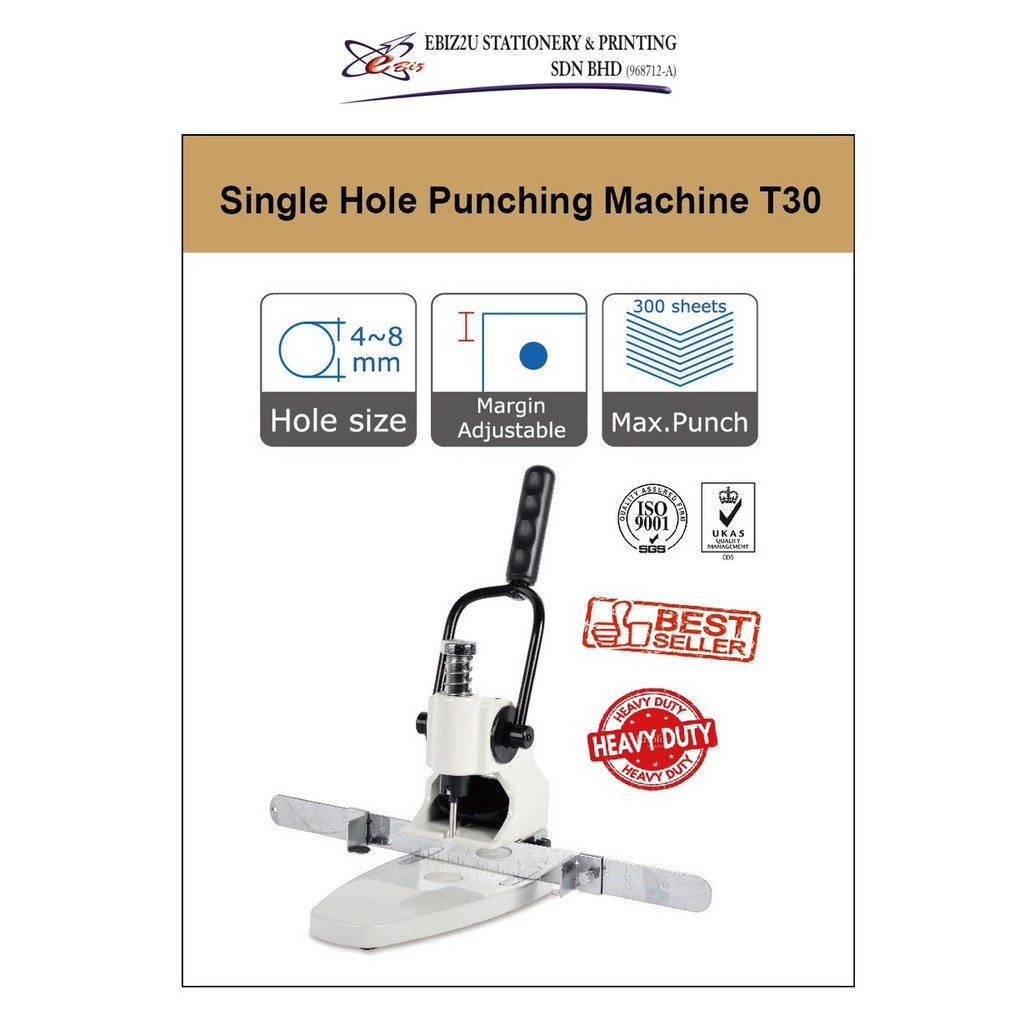 YBT30 1 Hole Heavy Duty Puncher (T30) 300 sheets (Single Hole