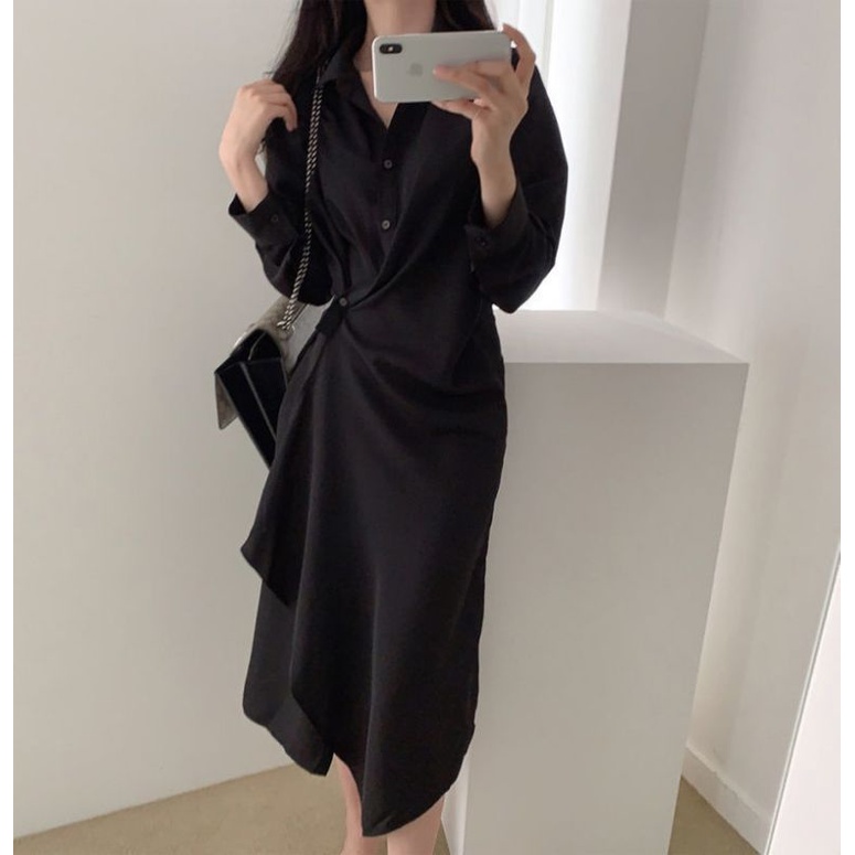 black colour long sleeve chiffon dress. Baju blouse labuh dan panjan ...