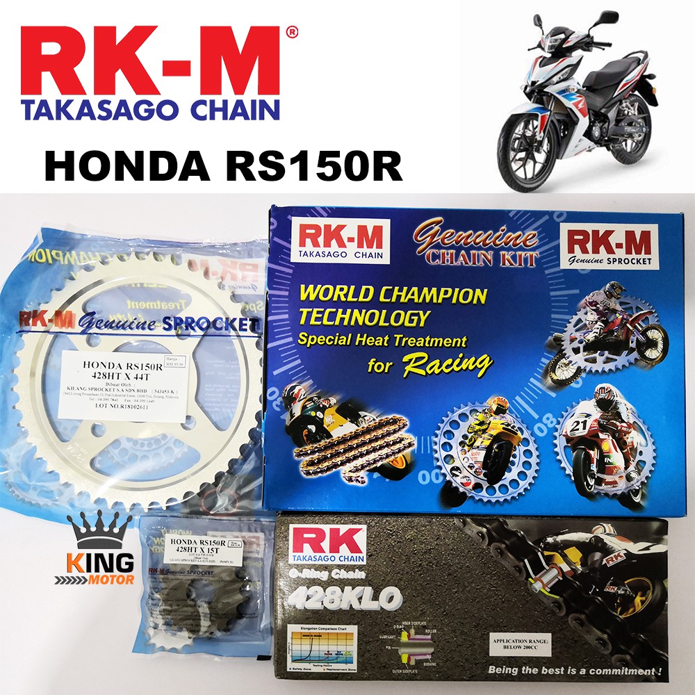 Rkm Chain Kit Honda Rs150r With Rk 428 Klo O Ring Chain Shopee Malaysia