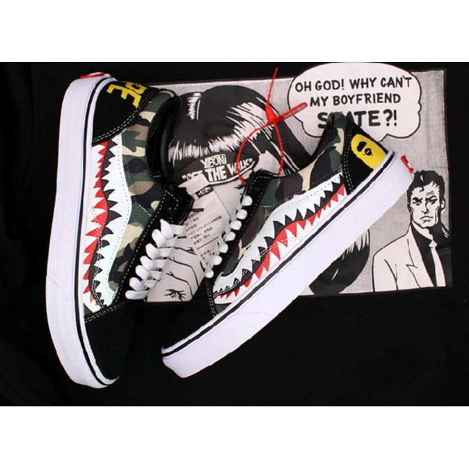 Bape x Vans Customise SK8 HI Old Skool Sharktooth Sneakers Convas Casual  Shoes | Shopee Malaysia