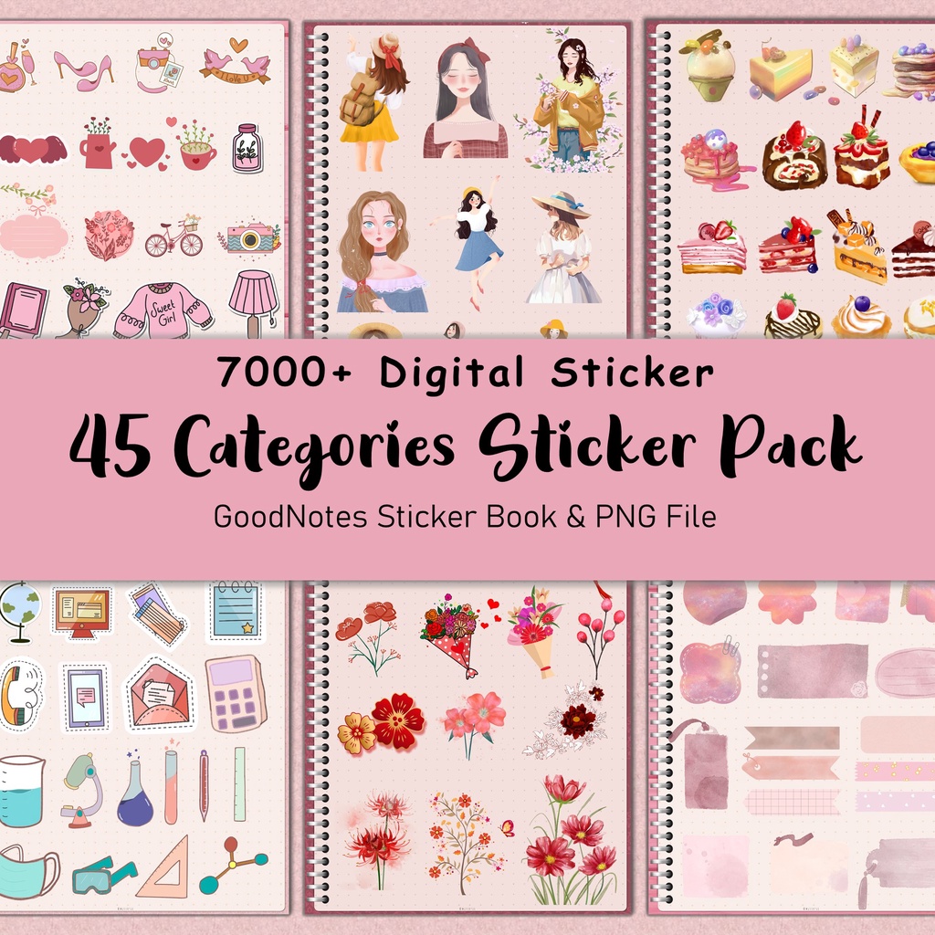 Digital Planner Sticker Book Pack GoodNotes Notability Samsung Tab Noteshelf PNG iPad Android