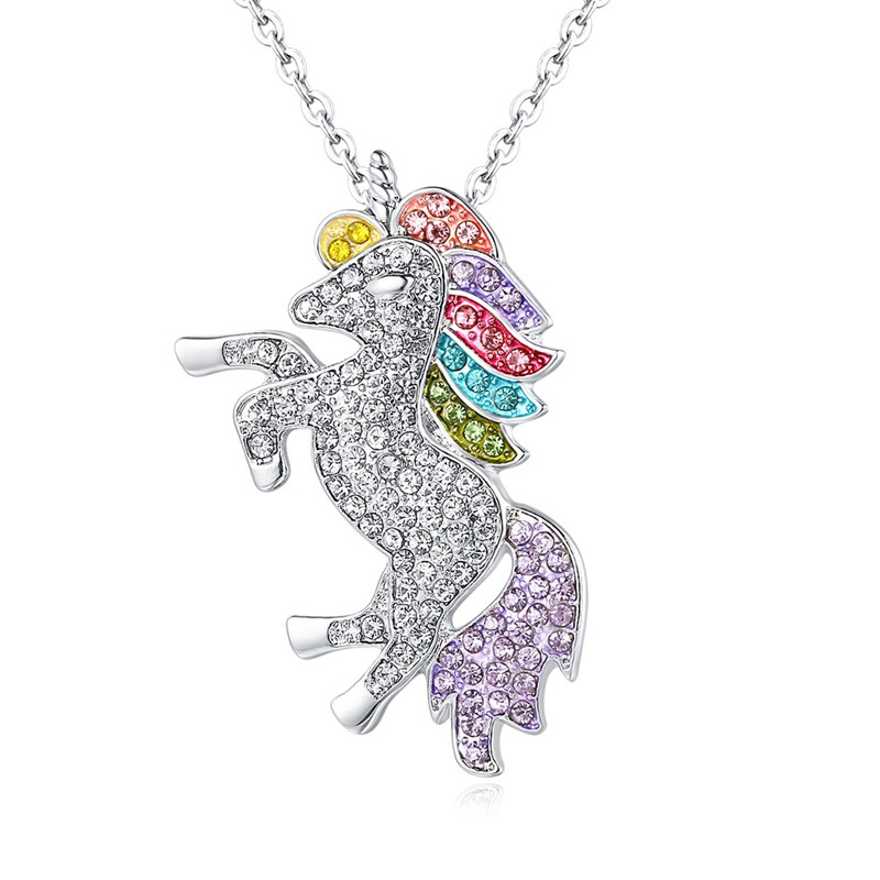 Unicorn Diamond Glitter Necklace Luxury 925 Sterling Silver Horse Charm Bracelet