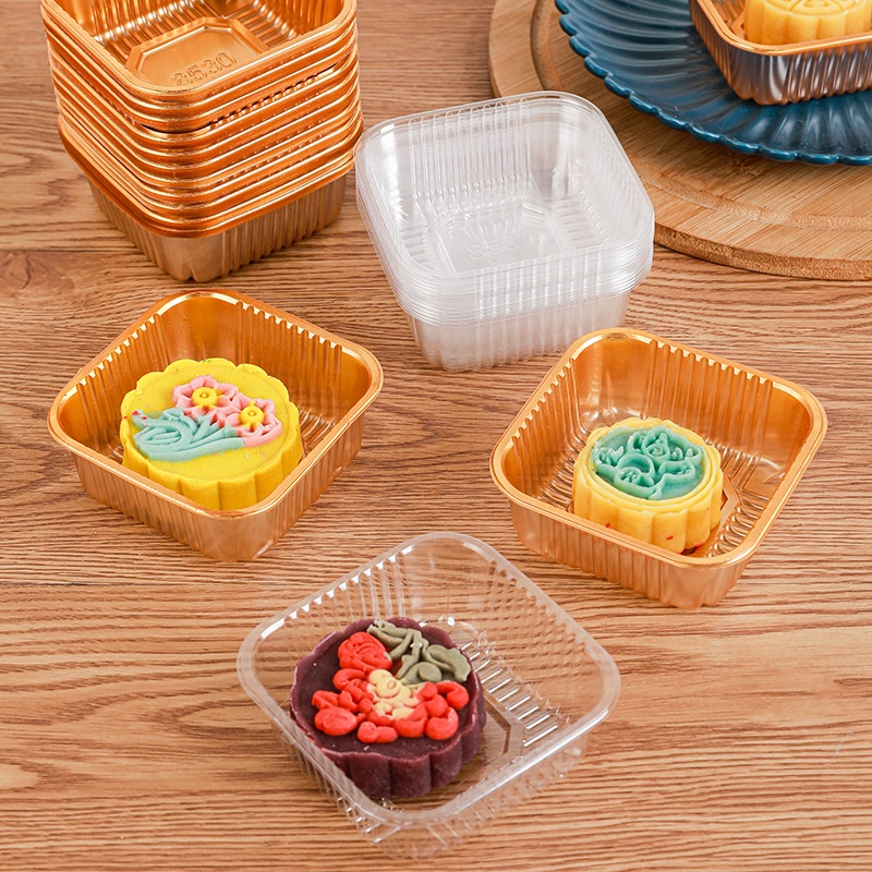 (10pcs/set) Mooncake Tray / Container Holder / 中秋节 月饼托 金色 透明 50g 80g 100g ⭐Ready Stock 现货