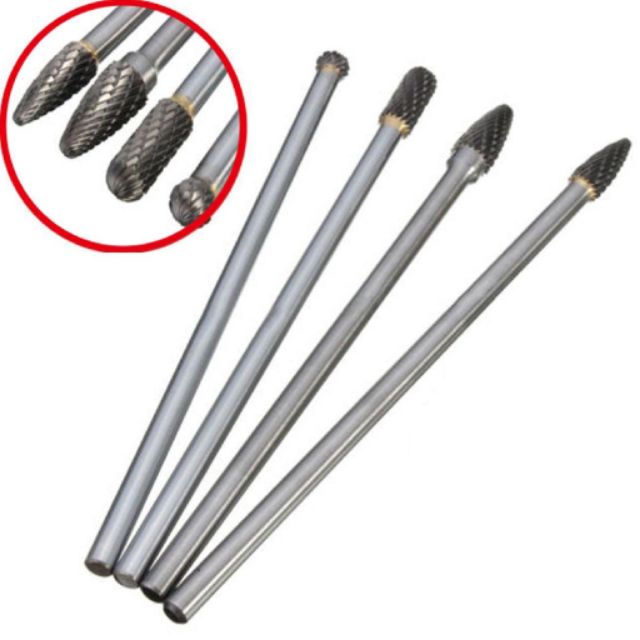 4pcs panjang mata gorek 6mm batang shaft double cut rotary burr ...