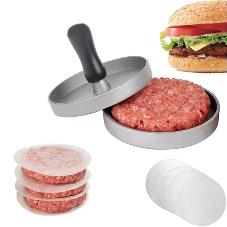 OVOS Double Burger Press Patty Maker Non Stick Hamburger Mold with 100 Wax Papers for BBQ Kitchen Tool Grilling 