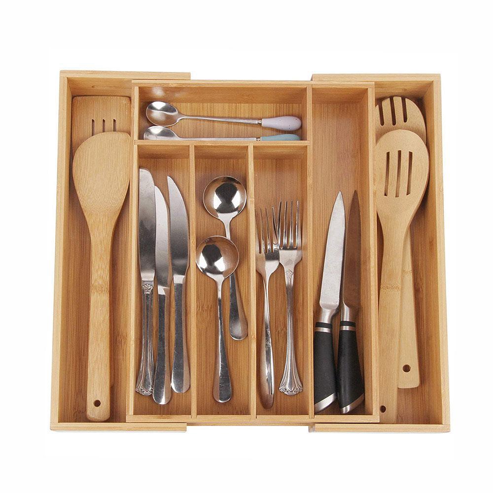 Utensil Drawer Organizer 7 Compartments Expandable Bamboo