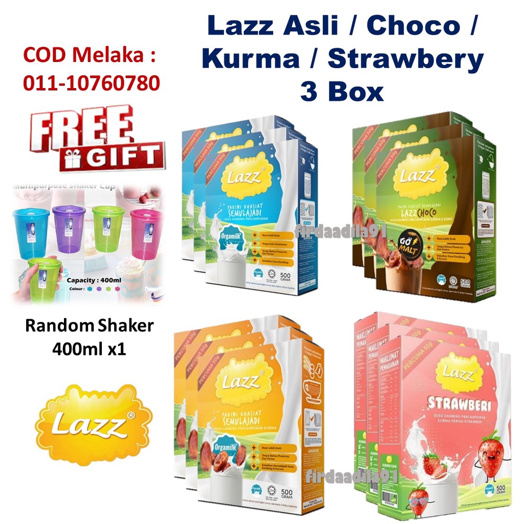 [Free Shaker 400ml] Lazz Susu Kambing Choco / Asli / Kurma / Strawberry ...