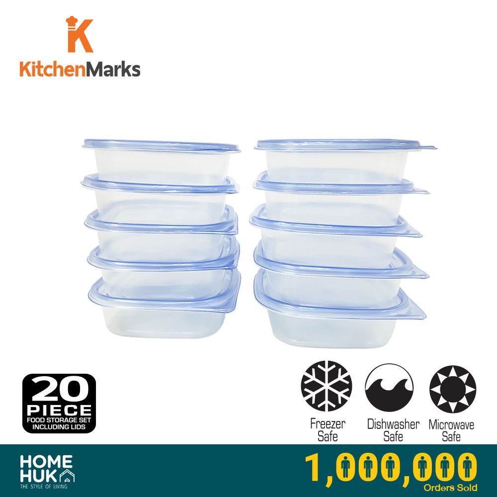 KitchenMarks BPA Free Food Storage Container / Food Box / Lunch Box with Lid/ Tupperware (20 Pcs/10 Container)