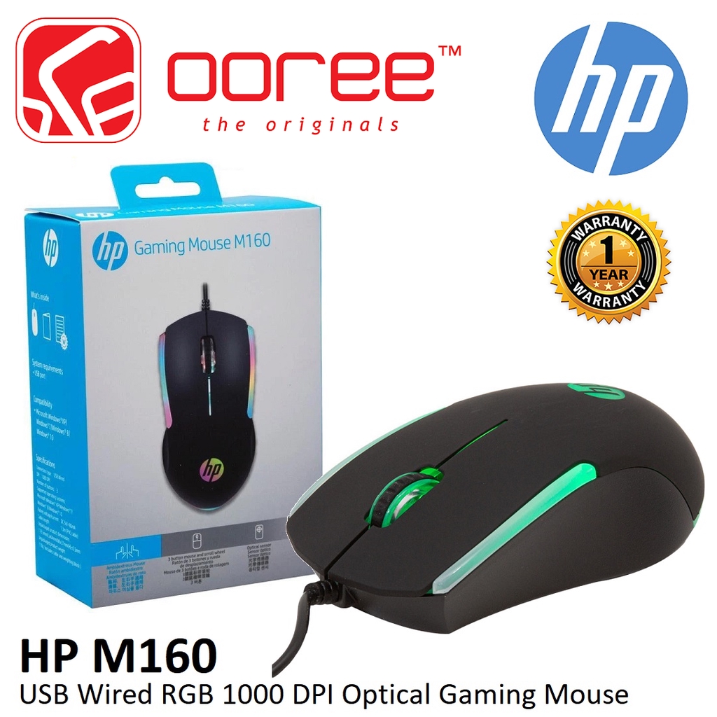 HP M160 OPTICAL USB WIRED GAMING MOUSE WITH MOVING LED EFFECTS AND 3