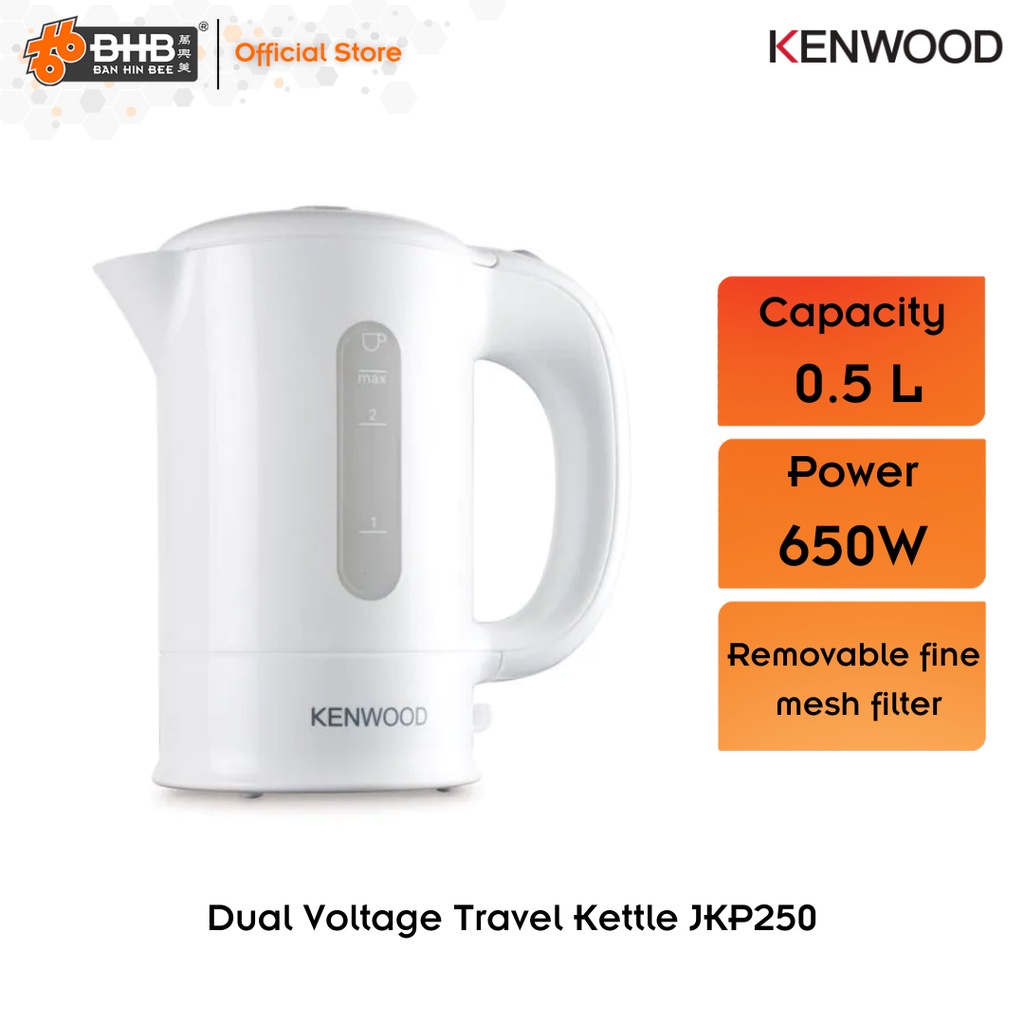Kenwood JKP250 Electric Travel Kettle 0.5L 650W Dual Voltage (For Use In all Countries) Shopee