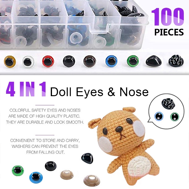 838PCS Colorful Plastic Safety Eyes and Noses with Washers, Craft Doll Eyes,  Black Safety Stuffed Animal Eyes & Nose, Washer Multiple Sizes for Doll,  Teddy Bear, Amigurumi Crafts, Crochet Toy 