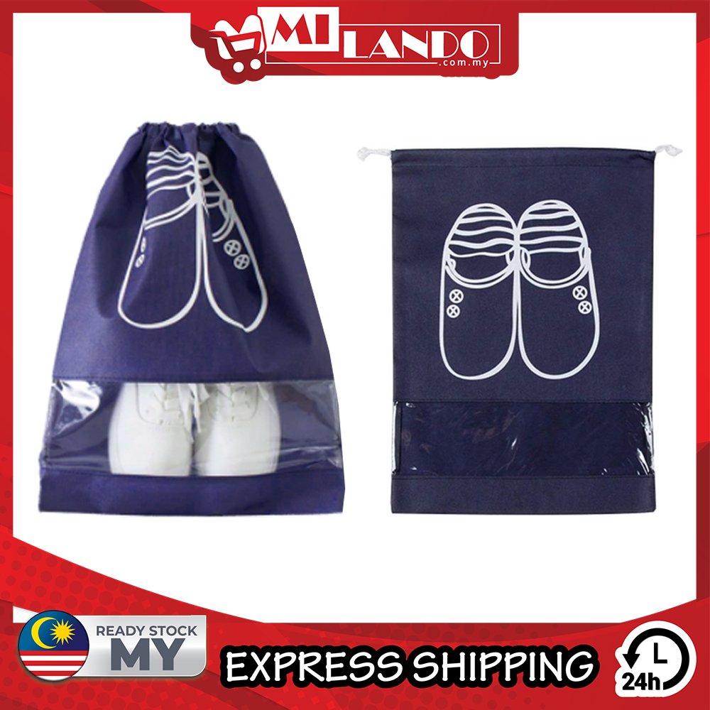 (L size) MILANDO Travel Shoe Bag Shoe Organizer Storage Bag Large Capacity Drawstring Bag Non Woven Beg Kasut (Type 6)