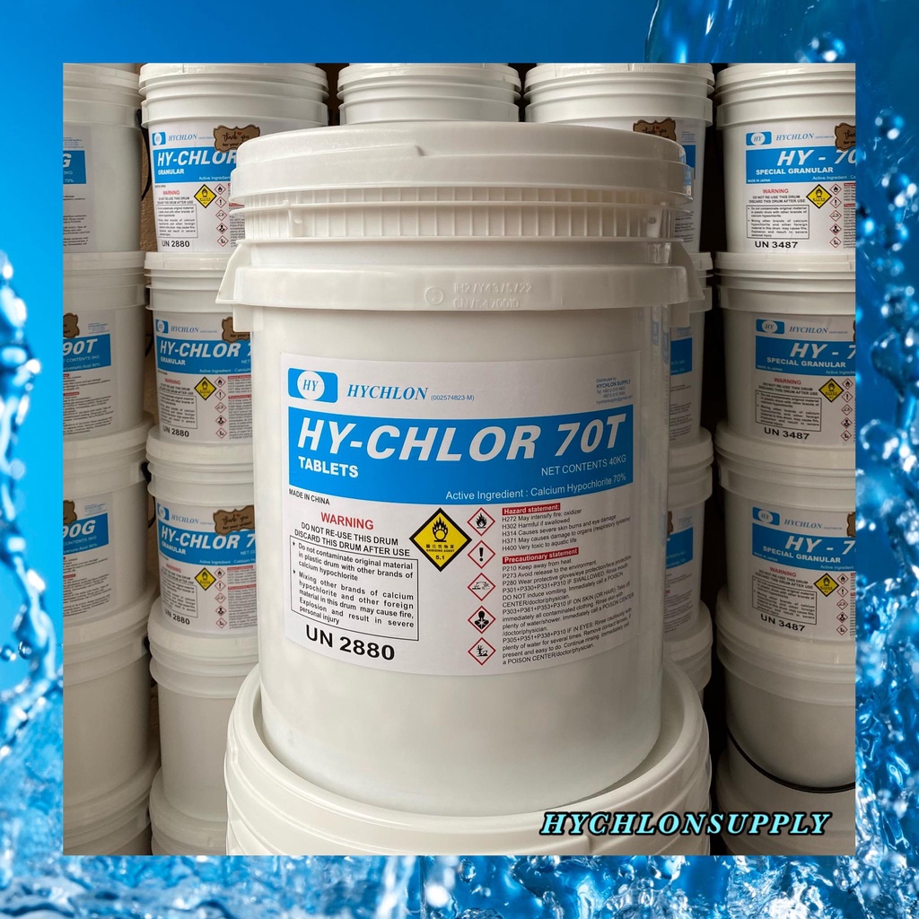 Chlorine HYCHLOR 70T Tablet 1inch 40KG Swimming Pool Calcium Hypochlorite 70 (Pool Chlorine