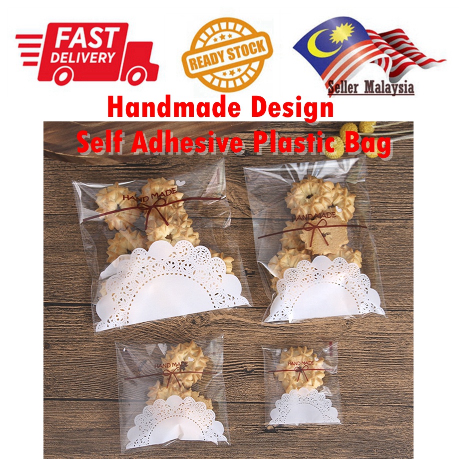 100pcs Handmade Design Self Adhesive Plastic Bag Bakery Plastics Bag