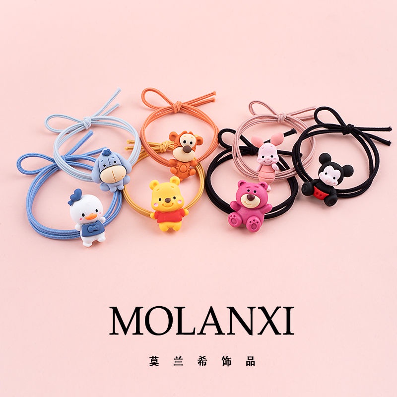 ✨Scrunchies✨Strawberry Winnie The Pooh Donald Duck Mickey Tigger Rubber Band Hair Tie Ring Couple Hand Rope Leather Case Female