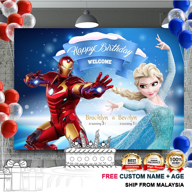 Birthday Banner / Birthday Backdrop / Hari Jadi - Frozen + Spiderman +  Ironman / Mix | Shopee Malaysia