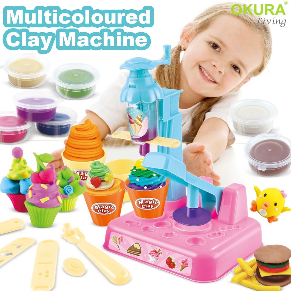 OKURA Colourful Non Toxic DIY Polymer Plasticine Children Kids Magic Clay Kitchen Ice Cream Noodles Maker Play Set