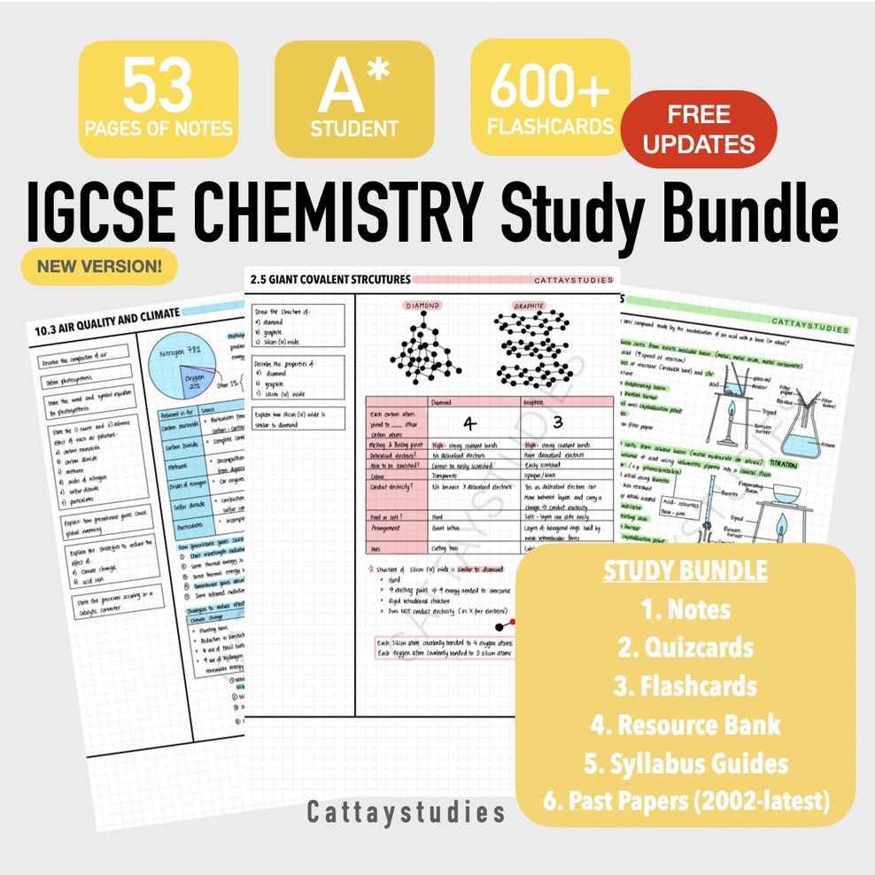 Cambridge IGCSE Chemistry 0620 A* Softcopy Study Bundle (Notes ...