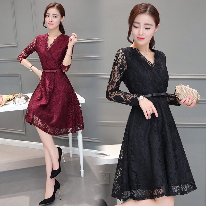 black lace midi dress long sleeve