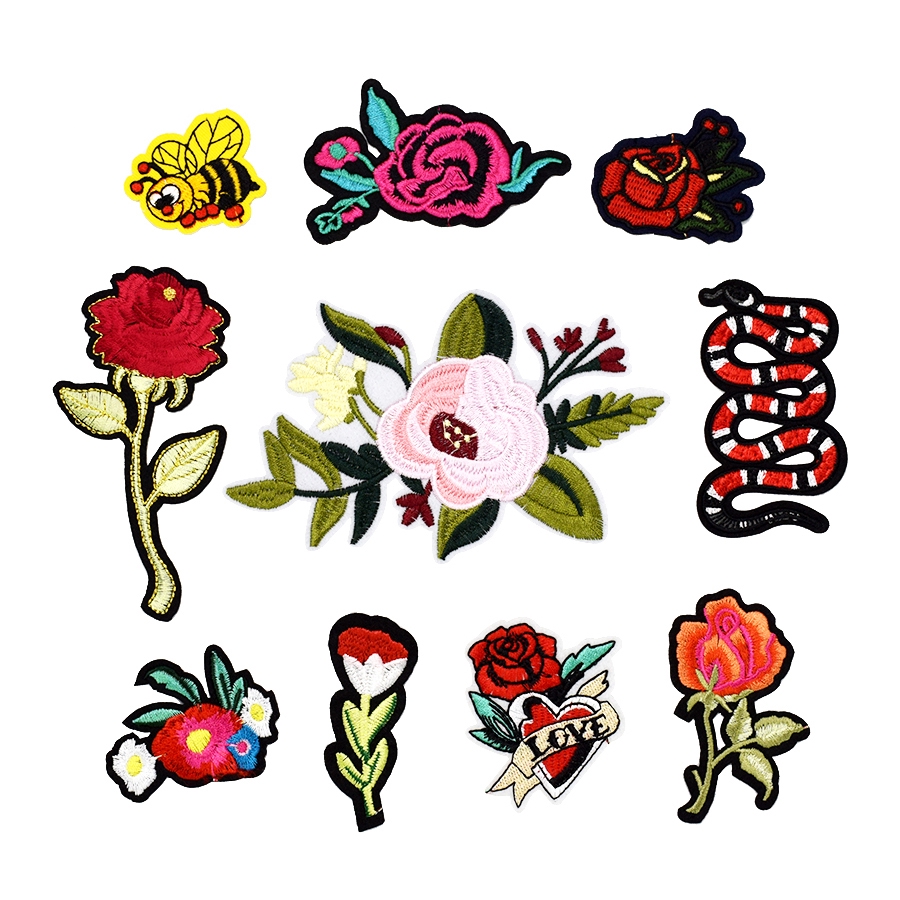 40pcs DIY Kid Butterfly Bee Flowers Patch Sew On/Iron On Patch Applique Clothes Dress Plant Hat Jeans Sewing Applique DIY Accessory 