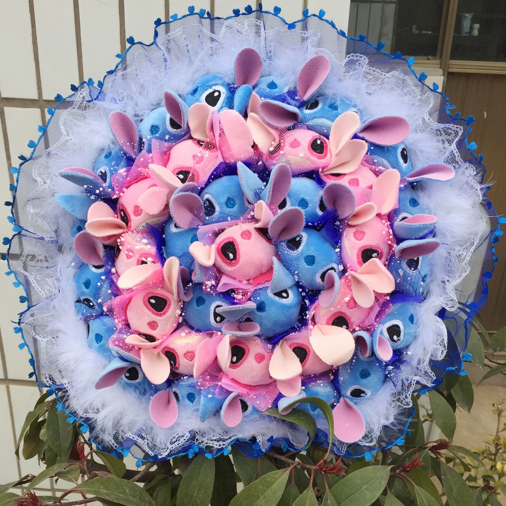 flowers with stuffed animals