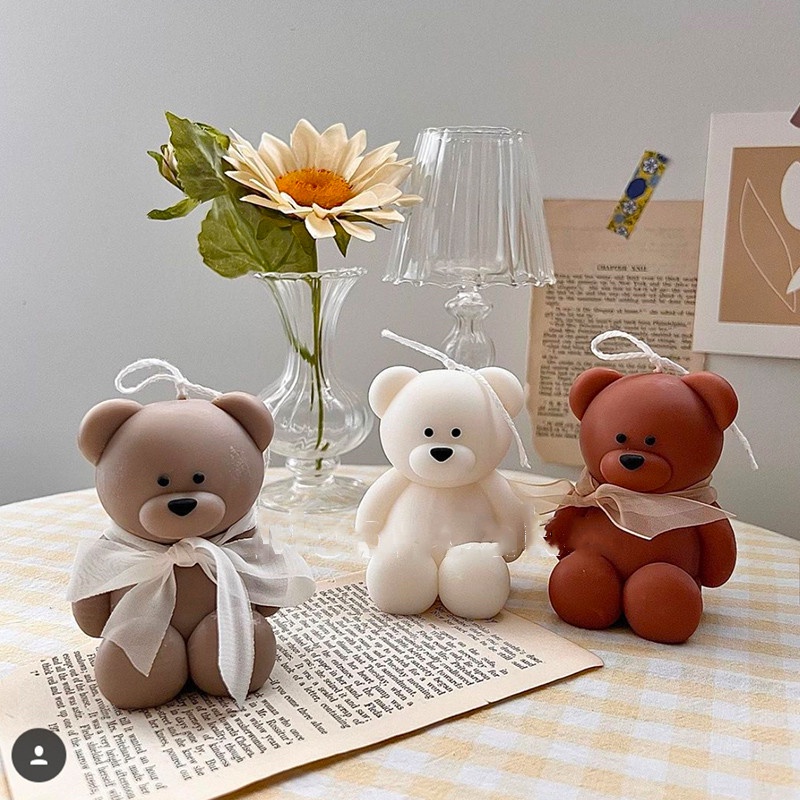 3D Toy Bear Silicone Candle Mold Fondant Cake Border Moulds Chocolate Mould Cake Deco Tools Baking Accessories Candle Making Kit