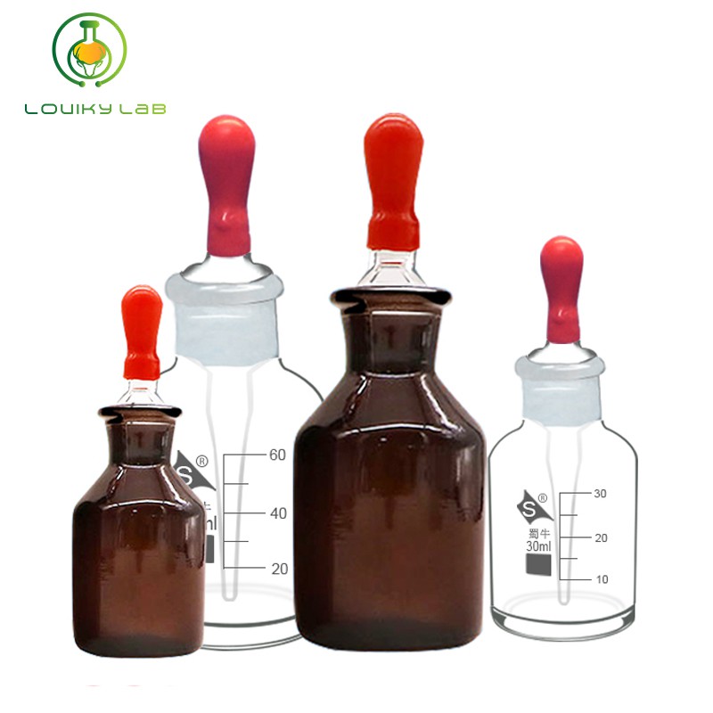 30 60 125ml Glass Dropper Pipette Bottle Transparent Amber Lab 