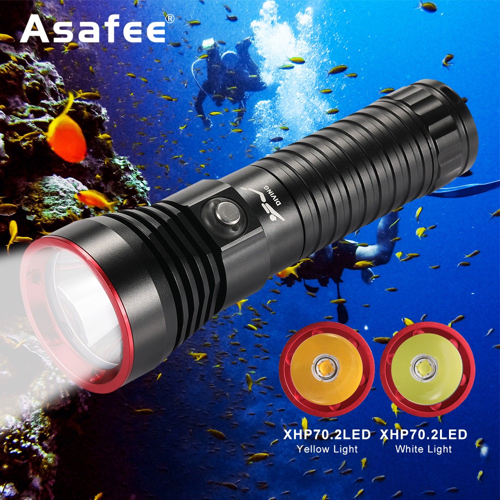 Asafee diving flashlight A17S yellow/white light XHP70.2 LED central ...