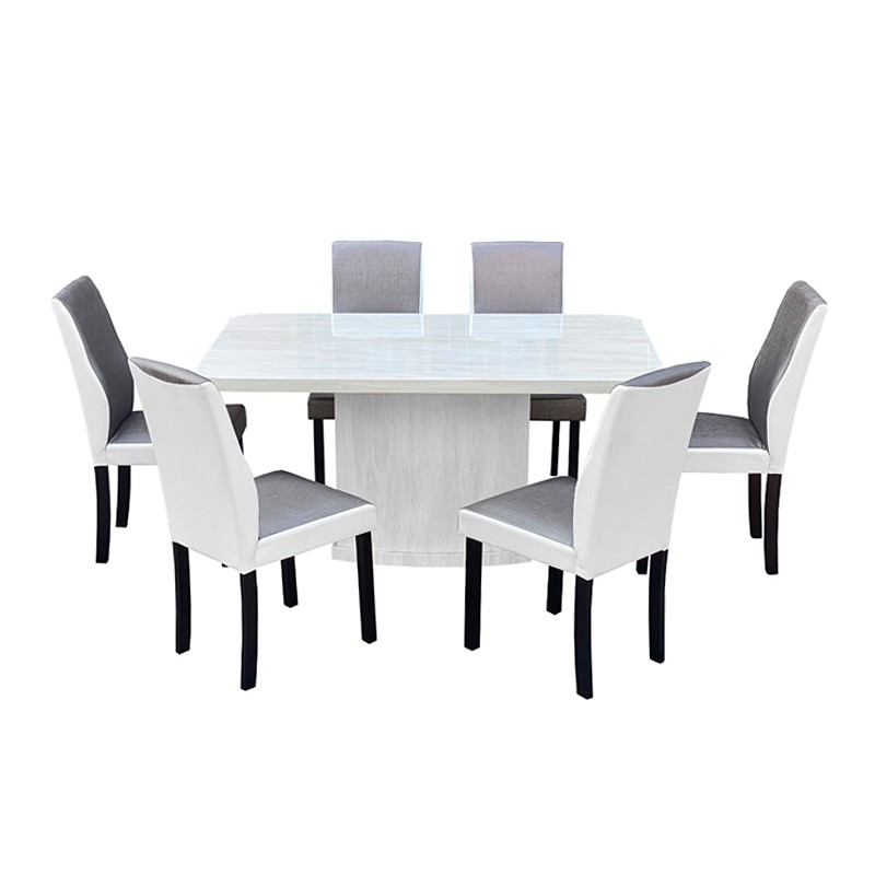 Meja Makan ♕ DINING TABLE SET/ COBY 1+6/ 6 CHAIR/ Marble top ...