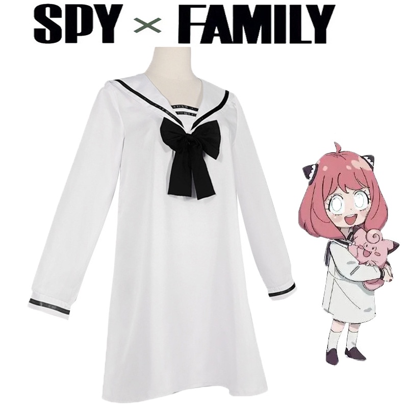 Anime Spy X Family Anya Cosplay Costume White Dress Uniform Sock