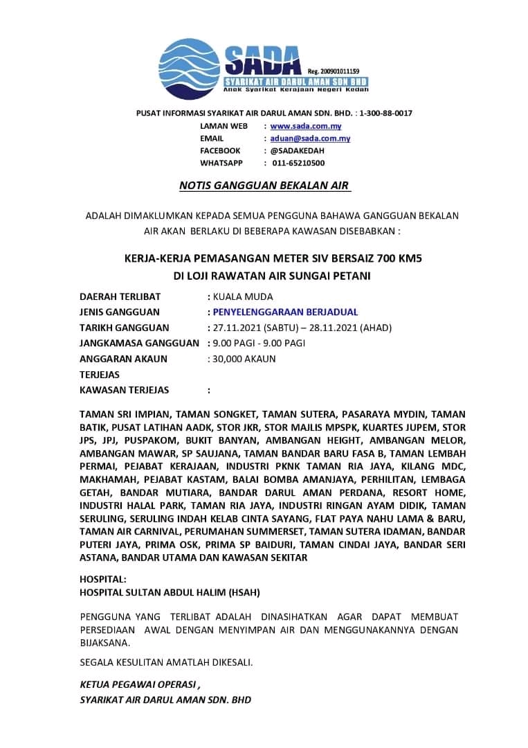 notis gangguan bekalan air