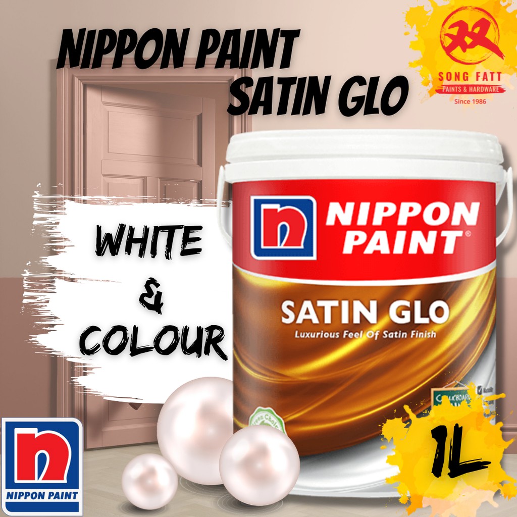Nippon Paint SATIN GLO (WHITE/COLOUR) 1L Sheen (Song Fatt) Pearl Glo