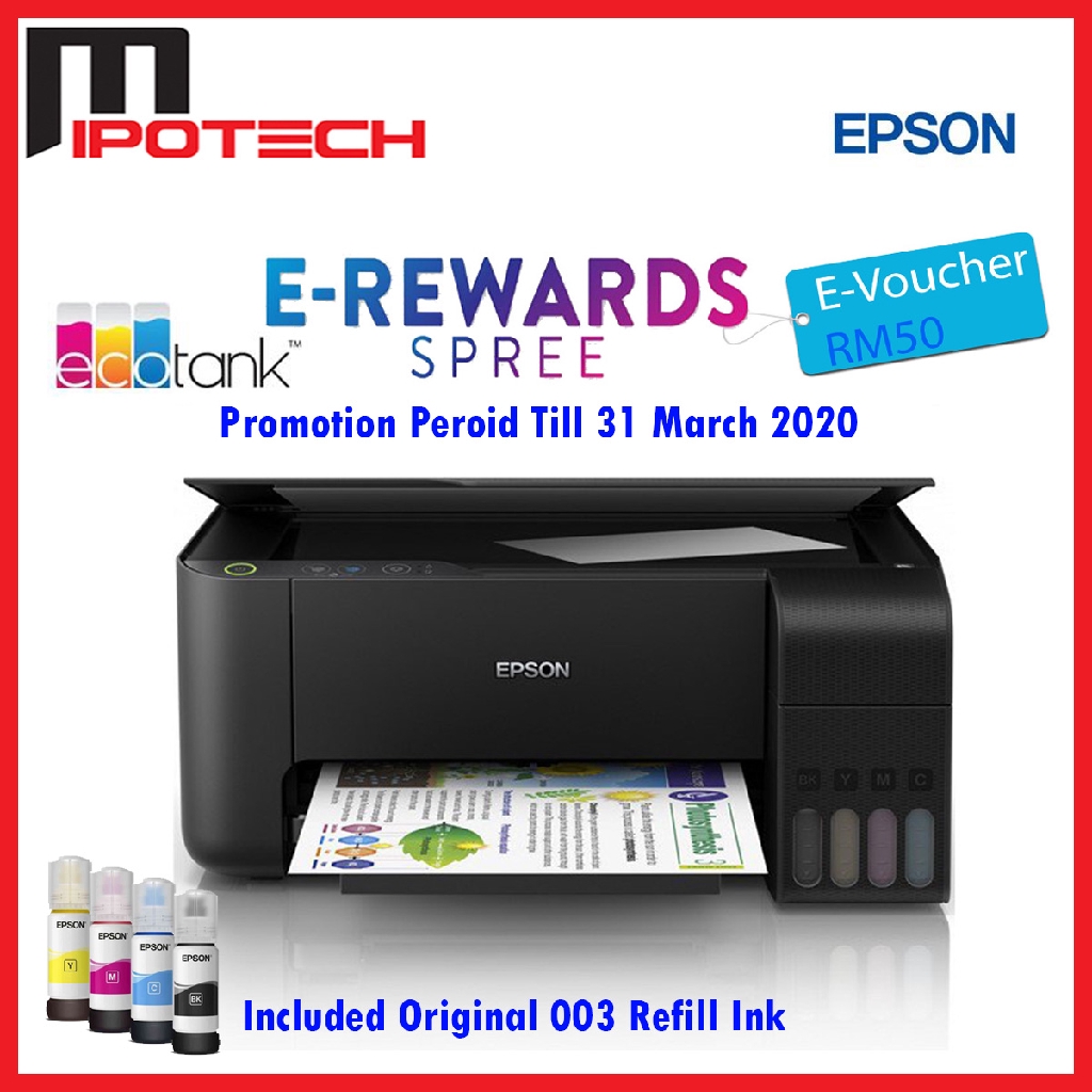 Epson Inkjet L3110 3 IN 1 Printer + Original Ink 1 Set 4 Bottle