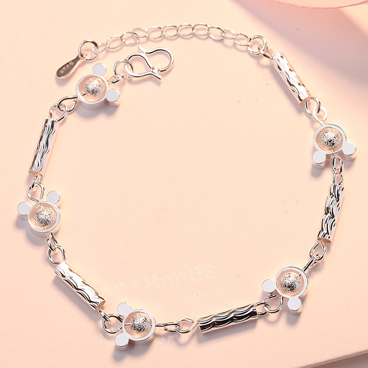 WeChat Store New Product Supply Factory Direct Sales Support One Piece Dropshipping Boutique Silver Bracelet Cartoon Mickey Mouse Ornament