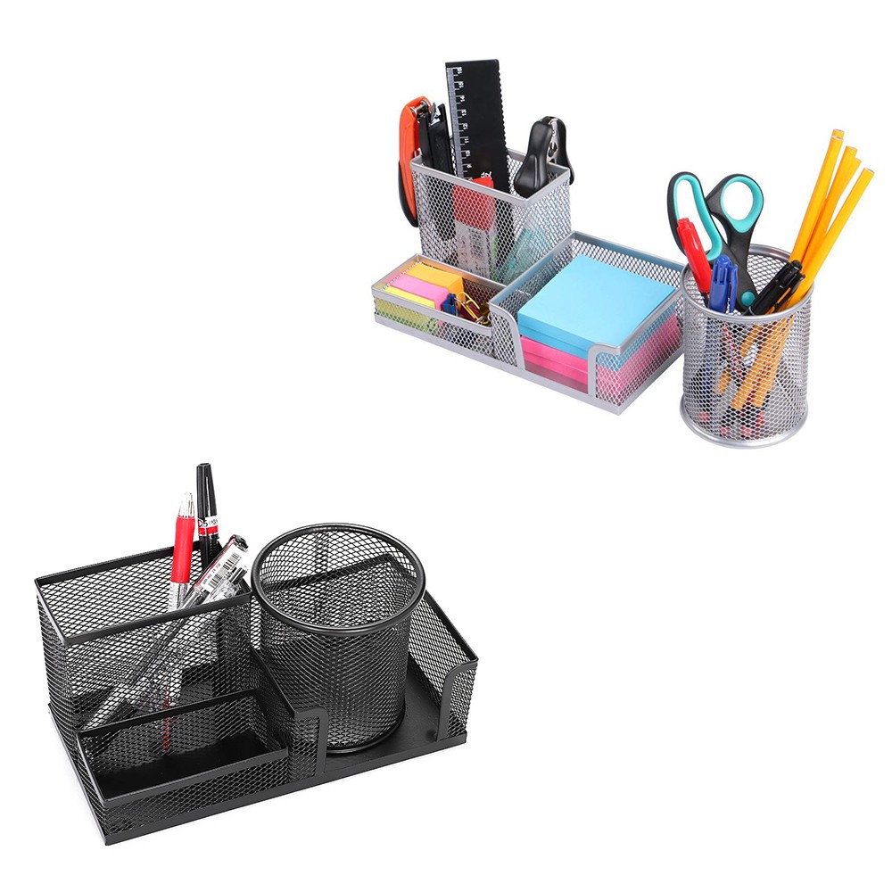 Mesh Wire Multi-Functional Desk Pen Organizer Pencil Cup With 3 ...