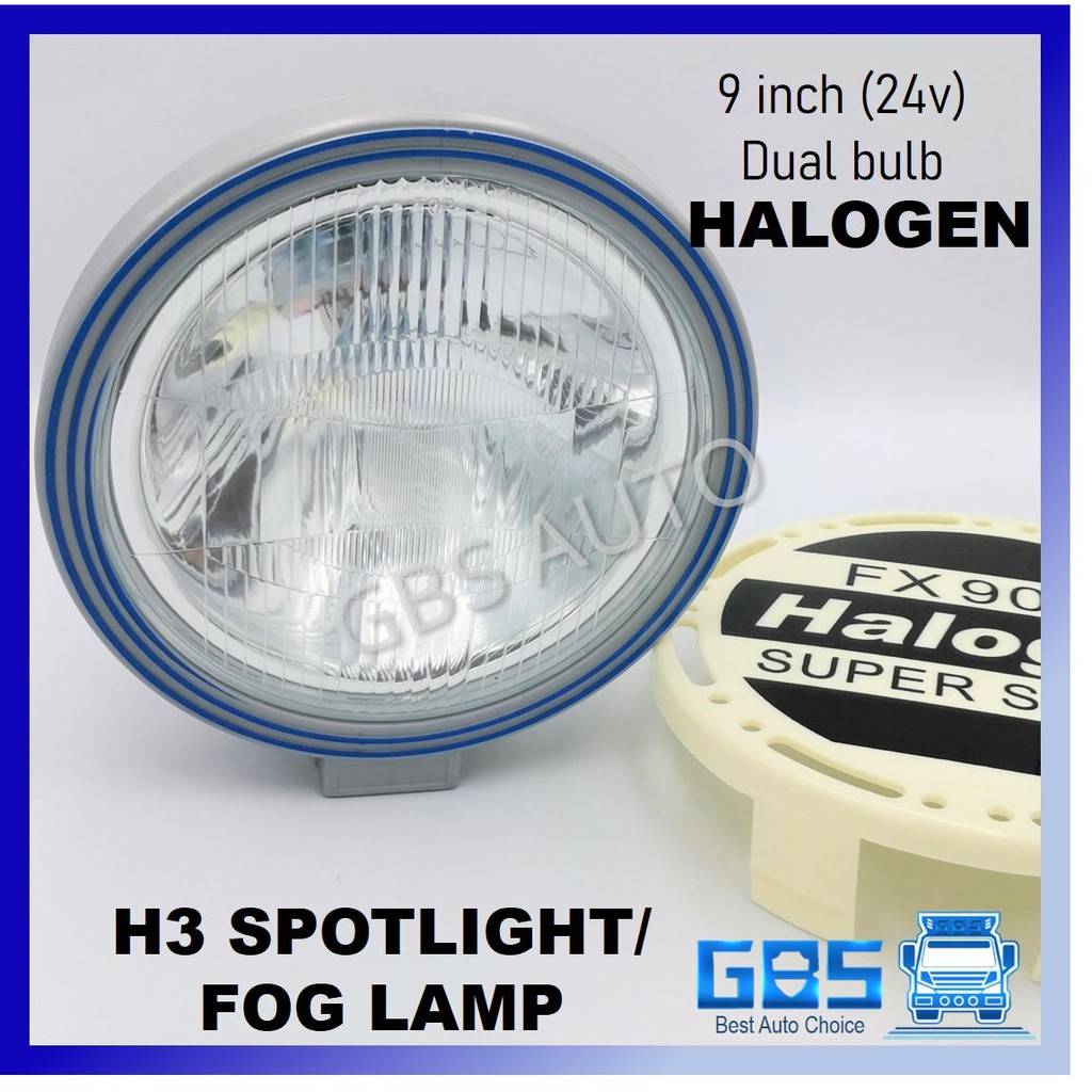 Gbs Truck Halogen Spotlight 24v Sport Light White Yellow 9inch Round Fx9000 Super Sport H3 Big Fog Lamp Aksesori Lori