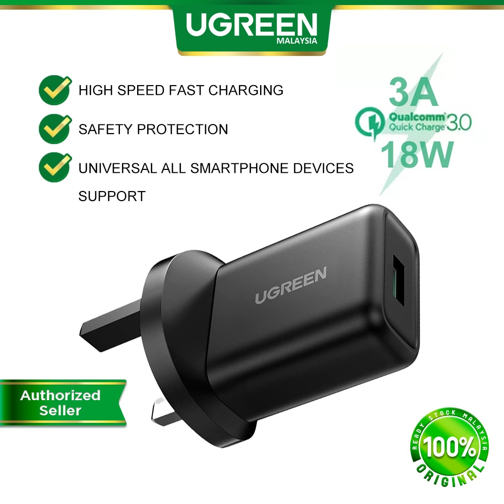 UGREEN QC 3.0 USB Quick Charge Charger 18W Qualcomm Certified USB Wall Charger Plug UK Plug Charger Samsung Iphone Redmi