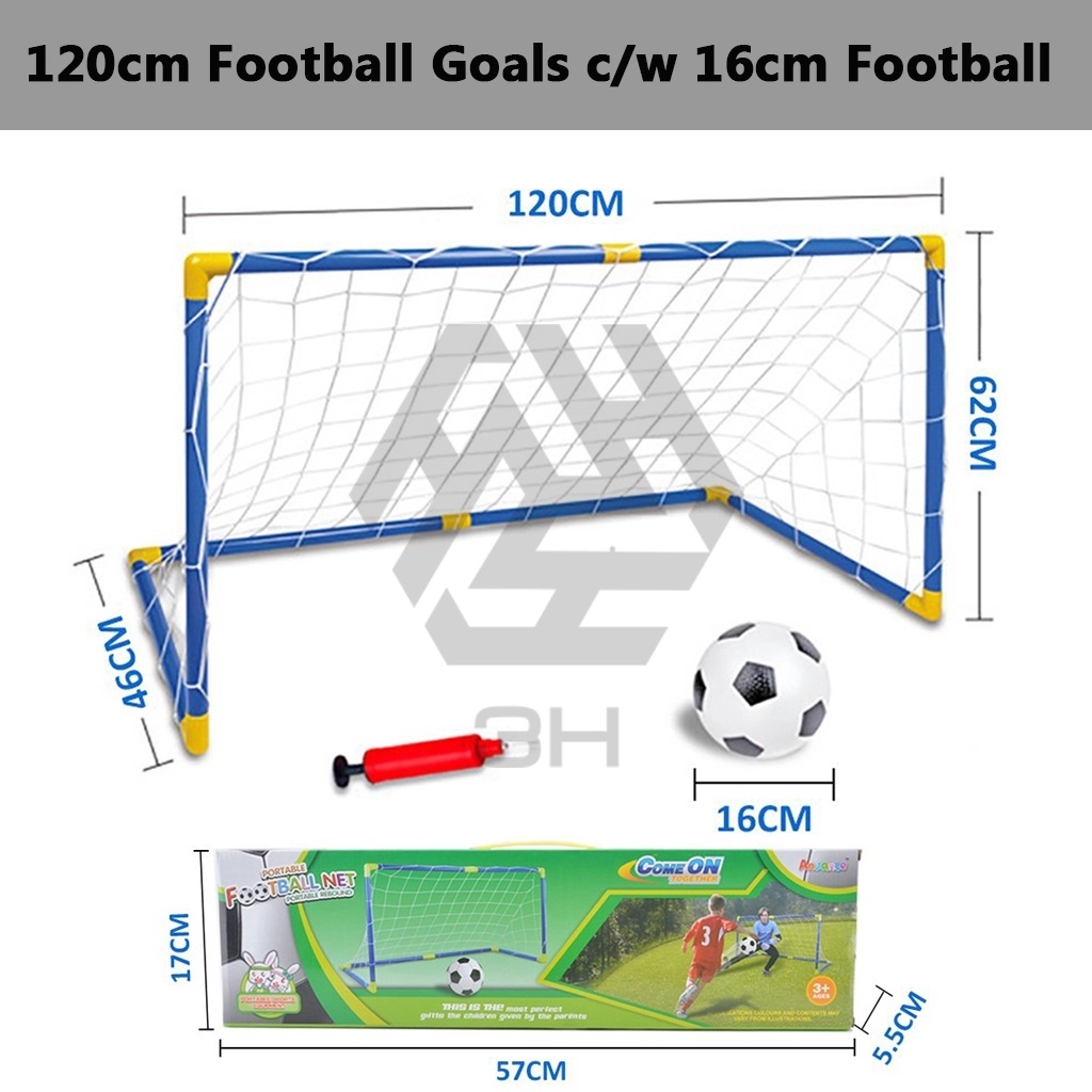 3H 120cm Football Goals c/w 16cm Football (Bola Sepak) and Pump for ...