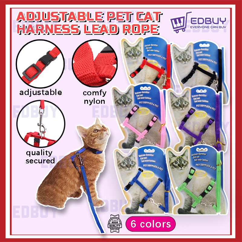 Kitten Cat Harness Lead Adjustable Cat Rope Tali Kucing Berjalan Murah  Leash Chain Collar Nylon Durable Jogging Rope