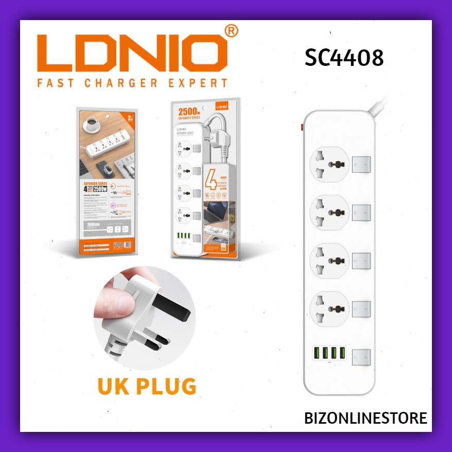 LDNIO SC4408 Extension Socket 4 Universal Power Sockets 4 USB Ports ...
