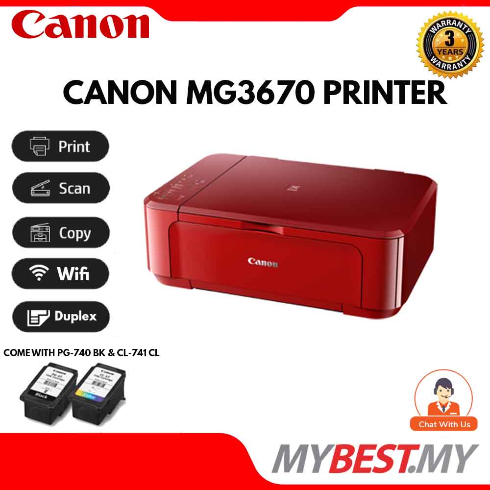 Canon Pixma MG3670  AIO Inkjet Printer / Duplex Print Scan Copy Wireless