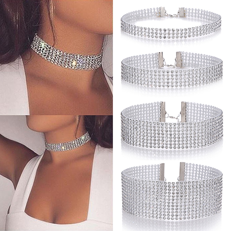 Luxury Glitter Rhinestones Choker Wide Chain Necklace Celebrity Jewelry Accessorie Gifts Bar Night Club