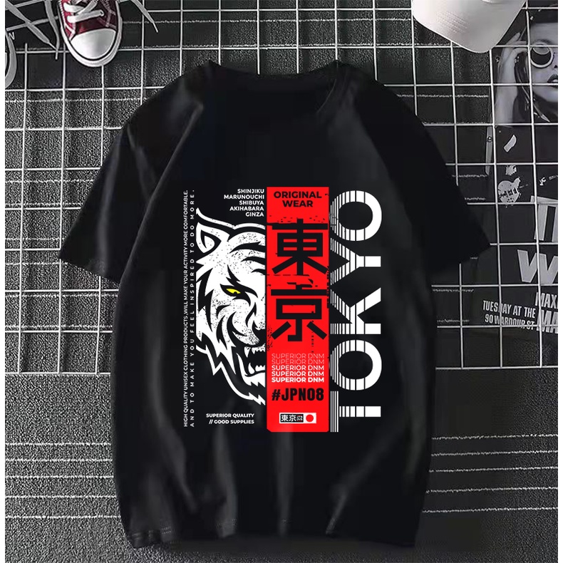 TOKYO harimau grafik baju T-shirt perempuan laki wanita lengan pendek/kain cotton/shortsleeve tshirt woman men