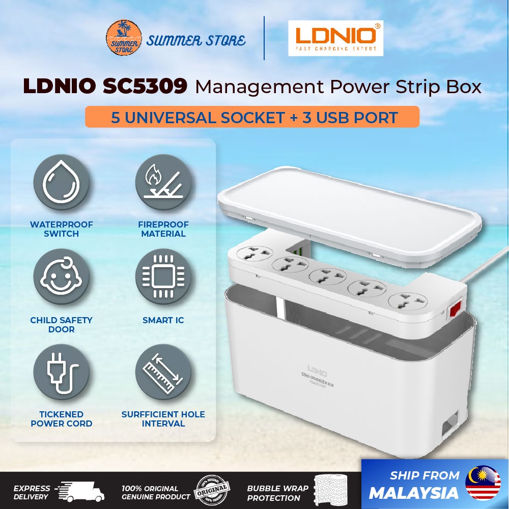 Ldnio SC5309 Management Power Strip Box 5 Extension Socket Port + 3 USB